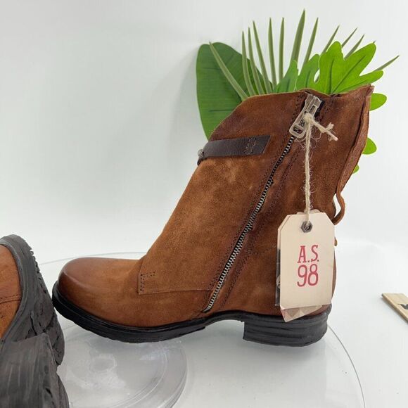 A.S. 98 Sheffield Leather Biker Boots Size 39 Brown Leather Studded Moto - Picture 9 of 10